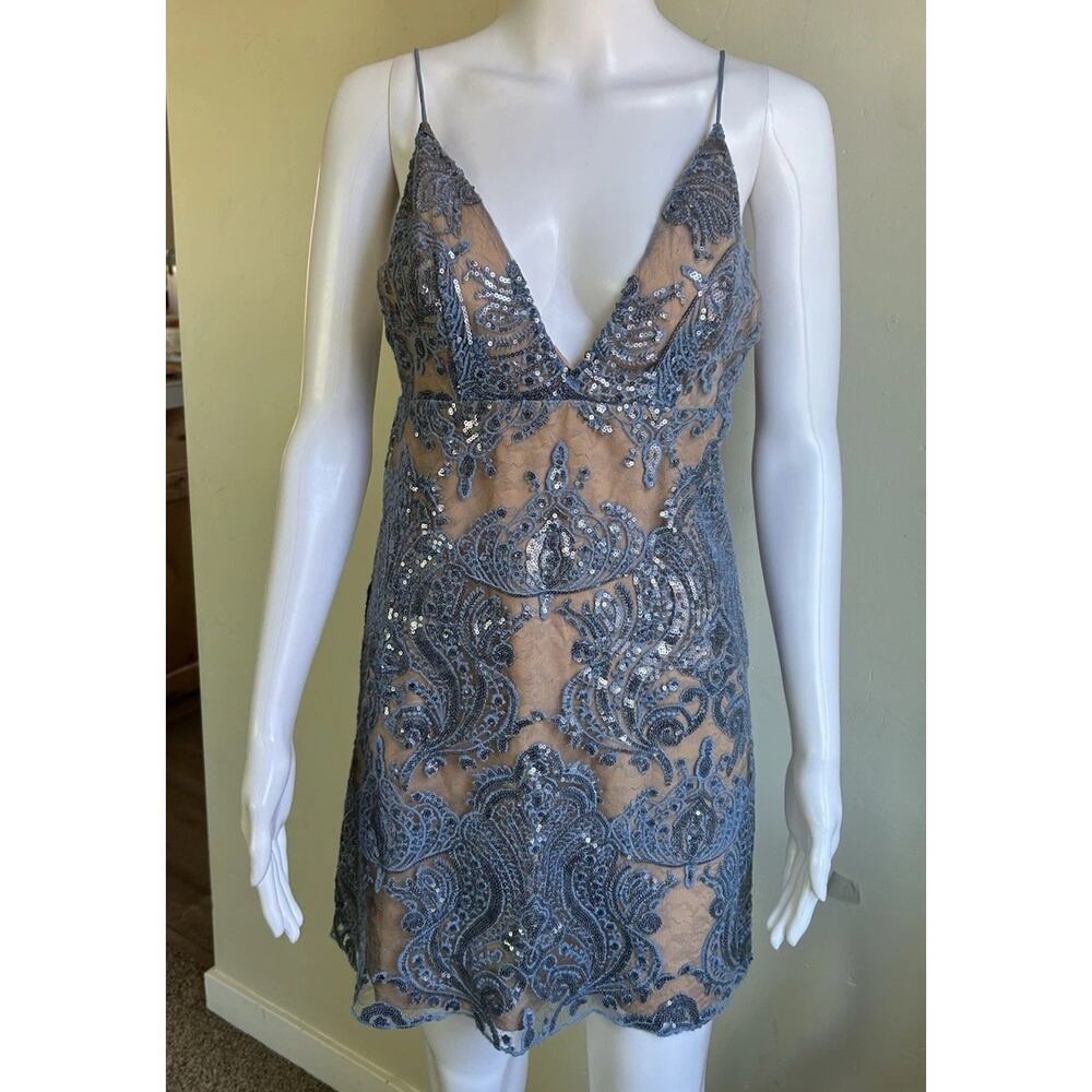 Free People Sundown Mini Dress NWT Size 2 Blue Sequin Embroidered Boho Party - Picture 12 of 15